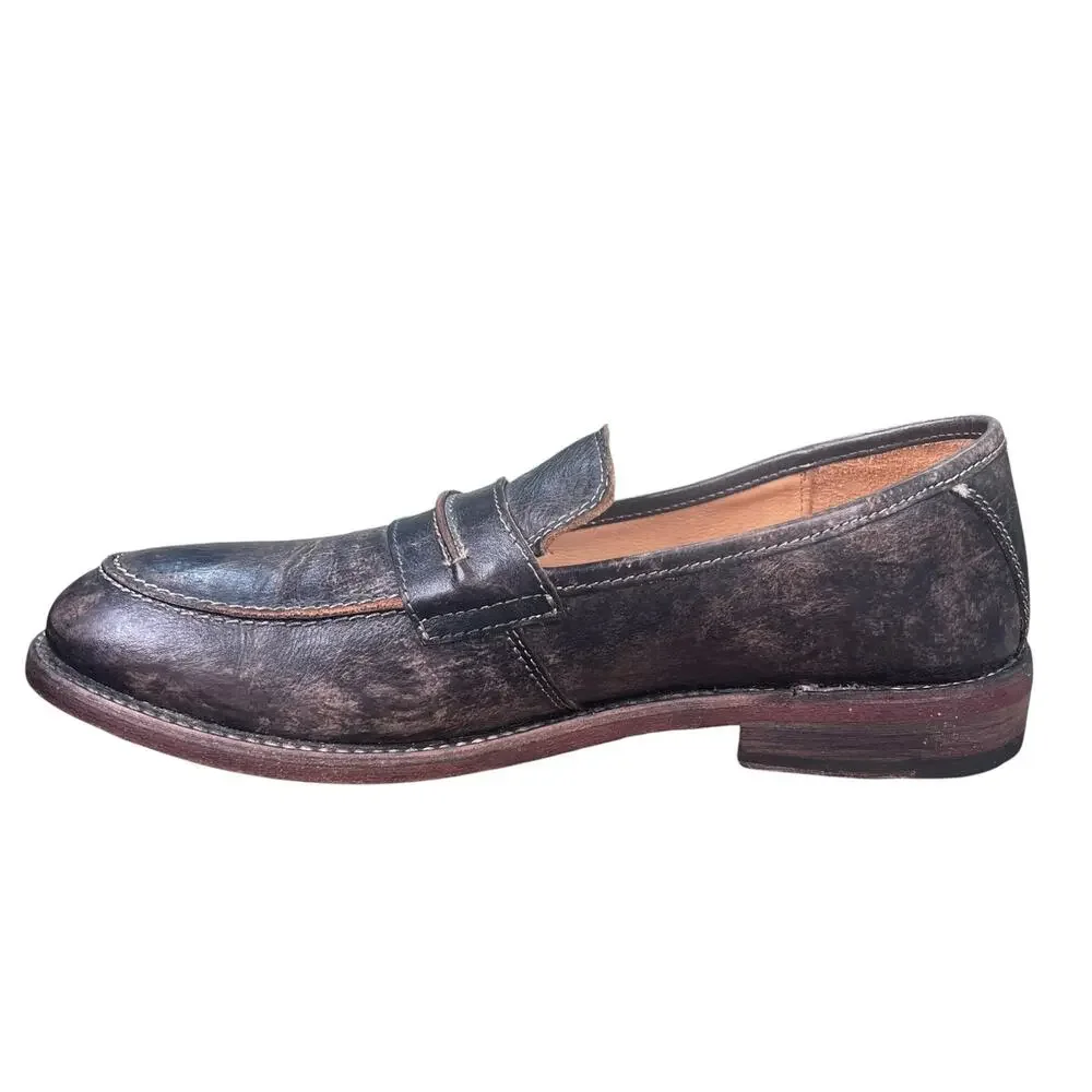 Bed Stu Reina Cobbler Series Handcrafted Black Wash Leather Loafers Size 9